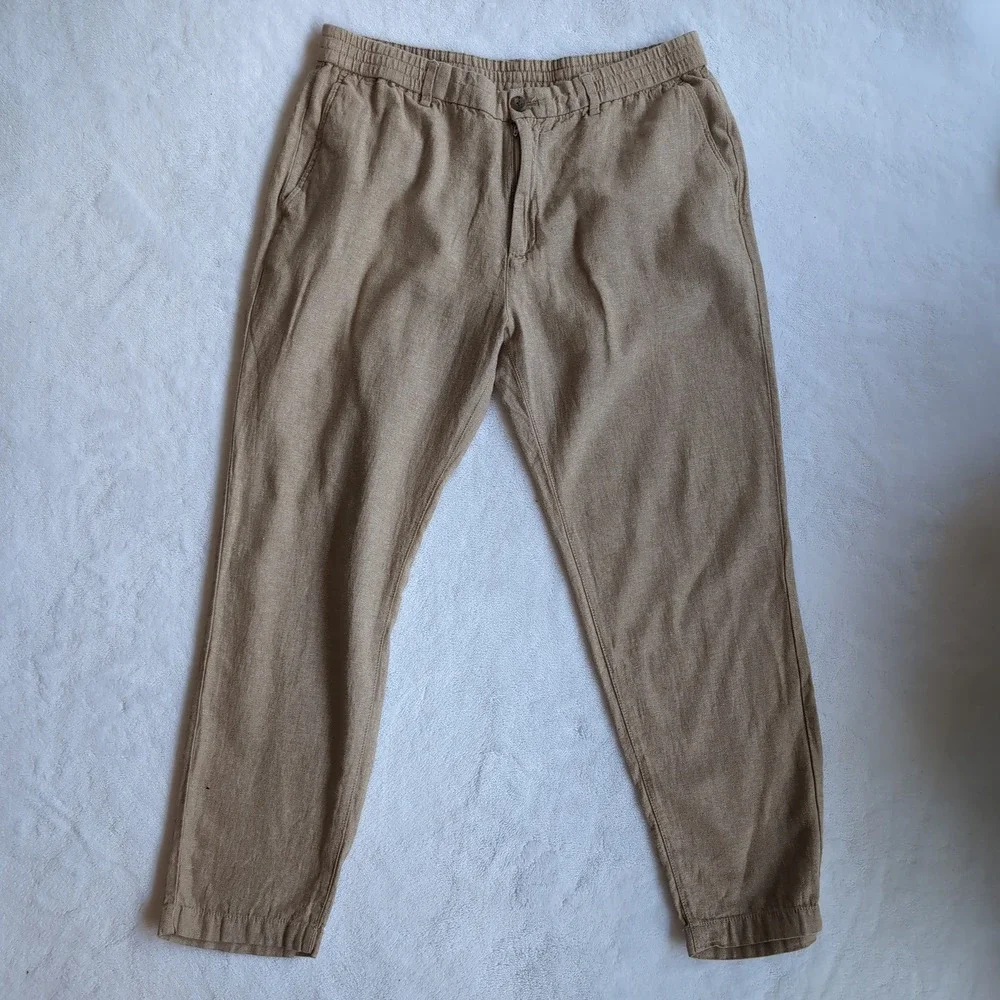 Banana Republic Pants Men 36x32* Tan Linen Cotton Blend Athletic Fit Lightweight